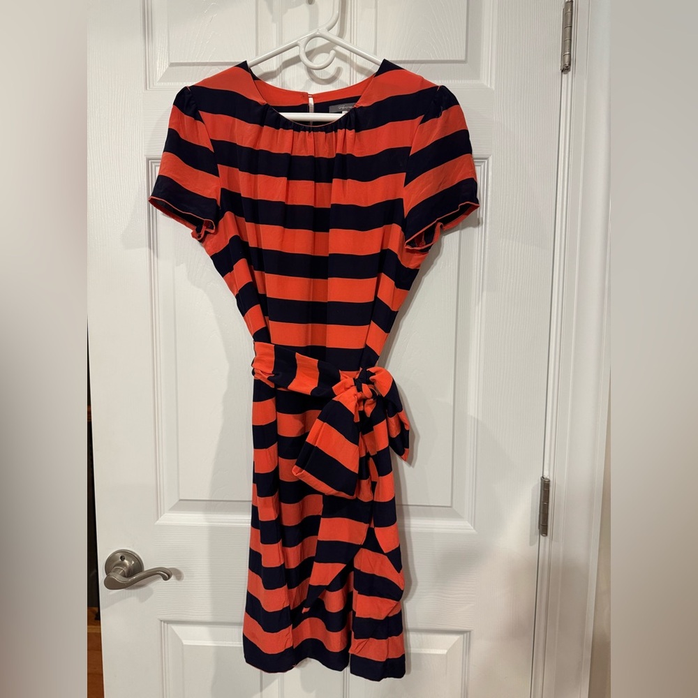 Coral and navy rugby stripe Pippa silk dress